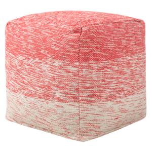 Pouffe Red and White Cotton 3 Stripes Cube Boho Scandinavian Beliani