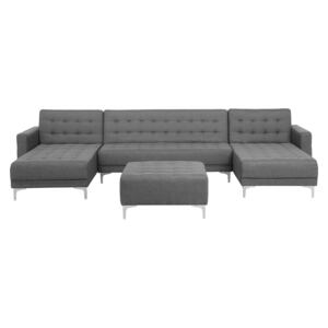 Corner Sofa Bed Grey Tufted Fabric Modern U-Shaped Modular 5 Seater with Ottoman Chaise Longues Beliani