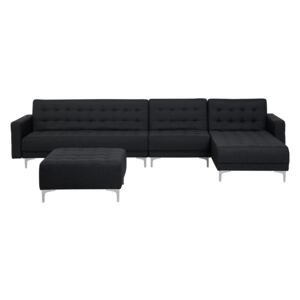 Corner Sofa Bed Graphite Grey Tufted Fabric Modern L-Shaped Modular 5 Seater with Ottoman Left Hand Chaise Longue Beliani