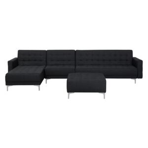 Corner Sofa Bed Graphite Grey Tufted Fabric Modern L-Shaped Modular 5 Seater with Ottoman Right Hand Chaise Longue Beliani