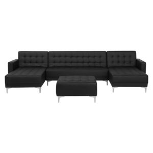 Corner Sofa Bed Black Faux Leather Tufted Modern U-Shaped Modular 5 Seater with Ottoman Chaise Longues Beliani