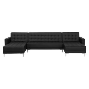 Corner Sofa Bed Black Faux Leather Tufted Modern U-Shaped Modular 5 Seater with Chaise Longues Beliani