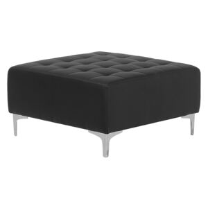 Ottoman Black Faux Leather Tufted Modern Living Room Square Footstool Silver Legs Beliani