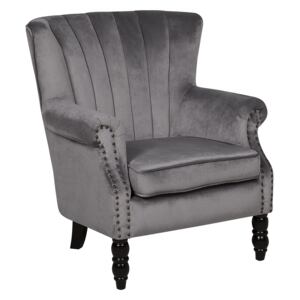 Wingback Chair Grey Velvet Fabric Vintage Retro Style Armchair Scroll Arms Black Wooden Legs Nailhead Trim Beliani