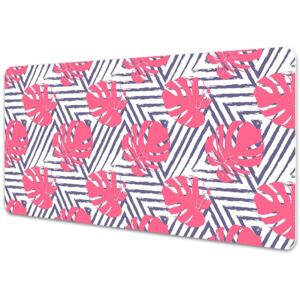 Large desk mat table protector pink leaves 45x90cm