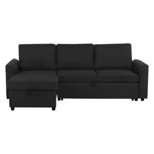 Corner Sofa Bed Black Fabric Upholstered Right Hand Orientation with Storage Bed Beliani