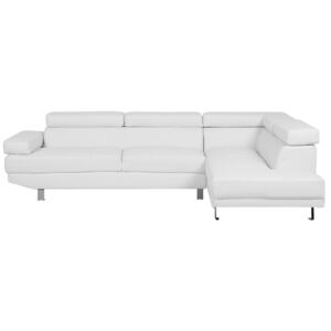 Corner Sofa White Fuax Leather L-shaped Adjustable Headrests and Armrests Beliani