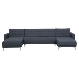 Corner Sofa Bed Dark Grey Tufted Fabric Modern U-Shaped Modular 5 Seater with Chaise Longues Beliani