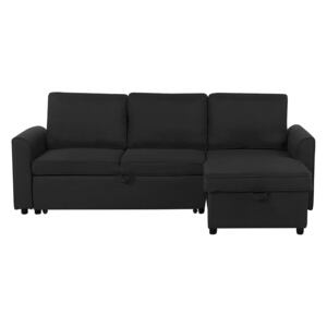 Corner Sofa Bed Black Fabric Upholstered Left Hand Orientation with Storage Bed Beliani