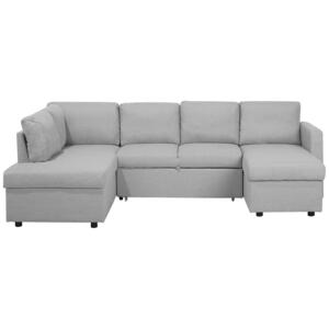 Corner Sofa Bed Light Grey Fabric Modern Living Room U-Shaped 5 Seater with Storage Chaise Longues Beliani