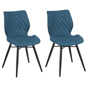 Set of 2 Dining Chairs Blue Fabric Upholstery Black Legs Rustic Retro Style Beliani