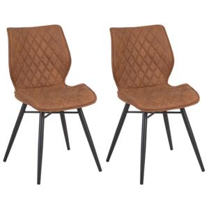 Set of 2 Dining Chairs Brown Fabric Upholstery Black Legs Rustic Retro Style Beliani