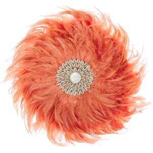 Wall Decoration Coral Red Feathers with Seashell Round 40 cm Boho Design Living Room Decor Beliani