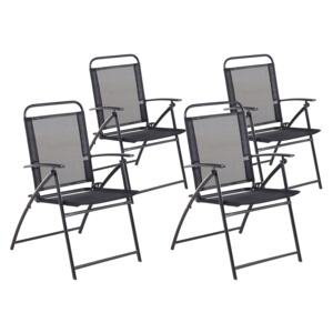 Set of 4 Garden Chairs Black Steel Frame Foldable Weather Resistant Beliani