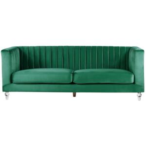 Sofa Green 3 Seater Velvet Tuxedo Style Quiliting Beliani
