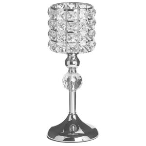 Candle Holder Silver Metal Glass Glam Beliani