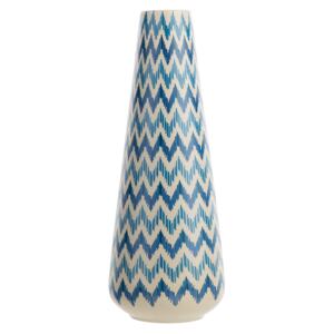 Tall Decorative Flower Vase Blue White Ceramic 38 cm Modern Style Zig Zag Chevron Decor Beliani