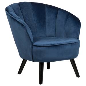 Armchair Dark Blue Velvet Fabric Upholstery Glam Shell Back Accent Chair Beliani