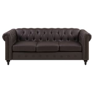 Chesterfield Sofa Brown Faux Leather Upholstery Dark Wood Legs 3 Seater Nailhead Trim Contemporary Beliani
