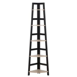 Corner Ladder Shelf Black and Light Wood Effect 163 x 44 cm 5 Tier Rack Bookcase Beliani
