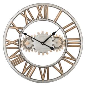 Wall Clock Silver Distressed Iron Frame Industrial Design Gears Roman Numerals Round 46 cm Beliani