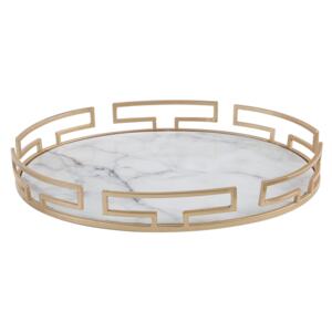 Decorative Serving Tray Gold Metal Frame Grey Marble Effect Base 47 x 35 cm Oval Glam Design Beliani