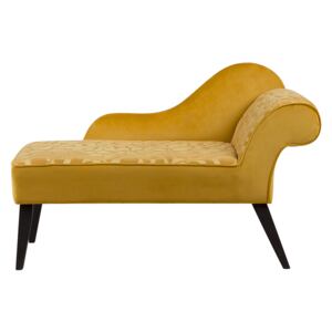 Chaise Lounge Yellow Velvet Upholstery Dark Wood Legs Right Hand Retro Beliani