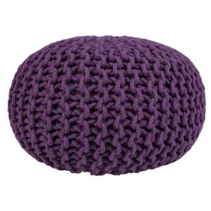 Pouf Ottoman Purple Knitted Cotton EPS Beads Filling Round Small Footstool 40 x 25 cm Beliani