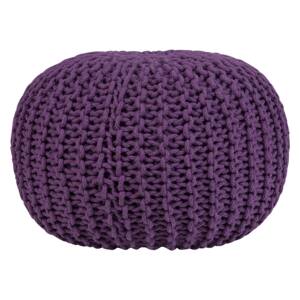 Pouf Ottoman Purple Knitted Cotton EPS Beads Filling Round Small Footstool 50 x 35 cm Beliani