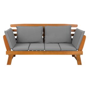 Garden Bench Light Eucalyptus Wood Grey Cushions Outdoor 2 Seater with Reclining Armrests Beliani