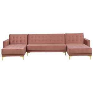 Corner Sofa Bed Pink Velvet Tufted Fabric Modern U-Shaped Modular 5 Seater with Chaise Longues Beliani