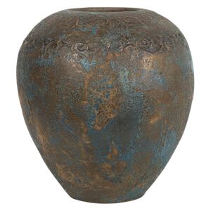 Decorative Vase Gold Blue Ceramic 30 cm Oval Antiqued Look Beliani