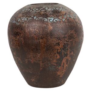 Decorative Vase Copper Blue Ceramic 30 cm Oval Antiqued Look Beliani
