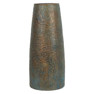 Tall Decorative Vase Gold Blue Ceramic 42 cm Table Floor Vase Antiqued Look Beliani