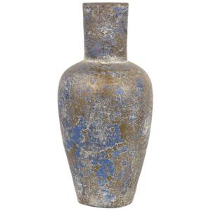 Tall Decorative Vase Blue and Gold Ceramic 43 cm Antiqued Look Table Floor Vase Beliani