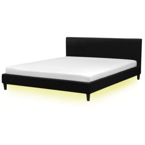 EU Super King Size Panel Bed 6ft Black Fabric Slatted Frame with White LED Contemporary Beliani