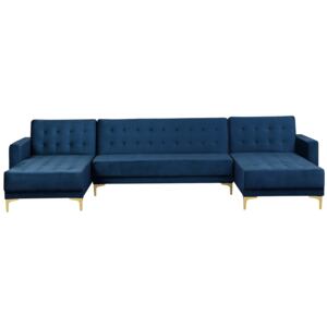 Corner Sofa Bed Navy Blue Velvet Tufted Fabric Modern U-Shaped Modular 5 Seater with Chaise Longues Beliani