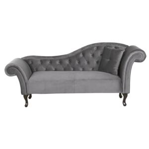 Chaise Lounge Grey Velvet Button Tufted Upholstery Right Hand Rolled Arms with Cushion Beliani