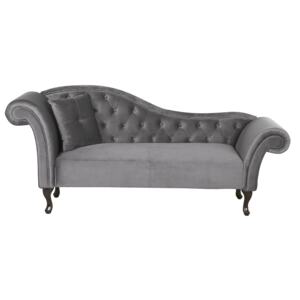 Chaise Lounge Grey Velvet Button Tufted Upholstery Left Hand Rolled Arms with Cushion Beliani