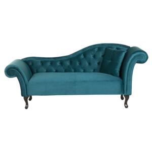 Chaise Lounge Blue Velvet Button Tufted Upholstery Right Hand Rolled Arms with Cushion Beliani