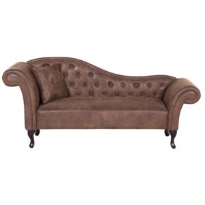 Chaise Lounge Brown Faux Suede Button Tufted Upholstery Left Hand Rolled Arms with Cushion Beliani