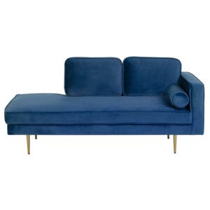 Chaise Lounge Navy Blue Velvet Upholstered Right Hand Orientation Metal Legs Bolster Pillow Modern Design Beliani