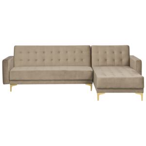 Corner Sofa Bed Beige Velvet Tufted Fabric Modern L-Shaped Modular 4 Seater Left Hand Chaise Longue Beliani