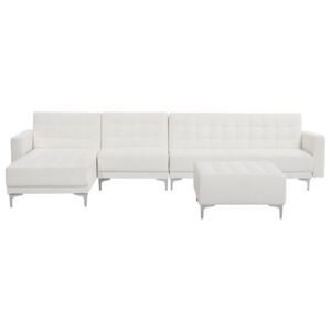 Corner Sofa Bed White Faux Leather Tufted Modern L-Shaped Modular 5 Seater with Ottoman Right Hand Chaise Longue Beliani
