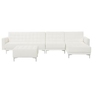 Corner Sofa Bed White Faux Leather Tufted Modern L-Shaped Modular 5 Seater with Ottoman Left Hand Chaise Longue Beliani