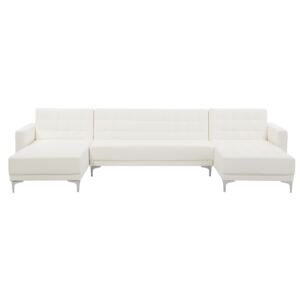 Corner Sofa Bed White Faux Leather Tufted Modern U-Shaped Modular 5 Seater with Chaise Longues Beliani