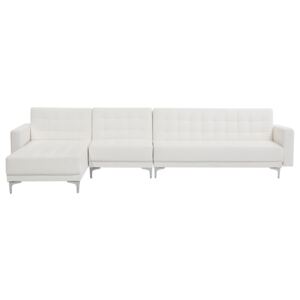 Corner Sofa Bed White Faux Leather Tufted Modern L-Shaped Modular 5 Seater Right Hand Chaise Longue Beliani