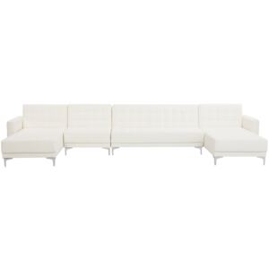 Corner Sofa Bed White Faux Leather Tufted Modern U-Shaped Modular 6 Seater with Chaise Longues Beliani