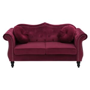 Sofa Red Velvet 2 Seater Nailhead Trim Button Tufted Throw Pillows Rolled Arms Glam Beliani