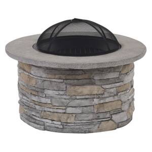 Fire Pit Heater Grey Black Mesh Cover Round Outdoor Beliani